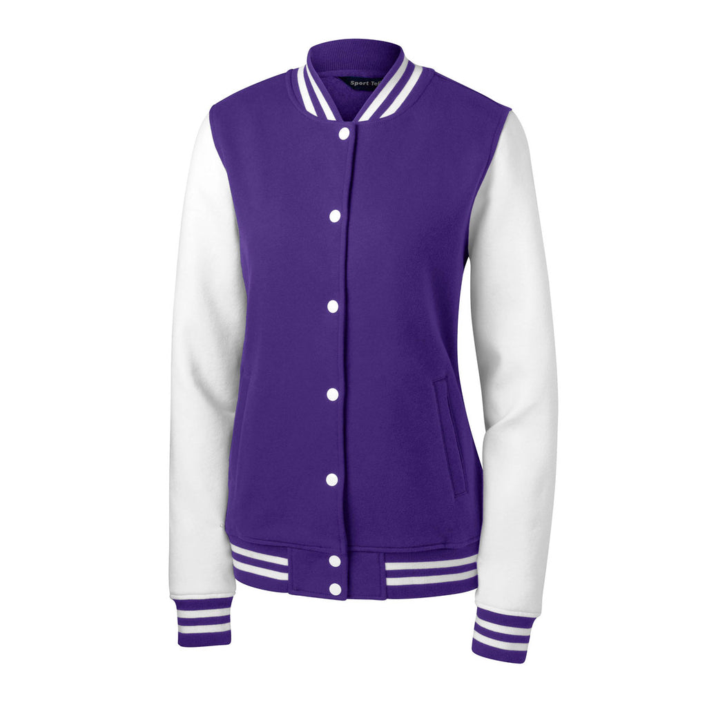 Women's Purple & White Letterman Baseball Jacket