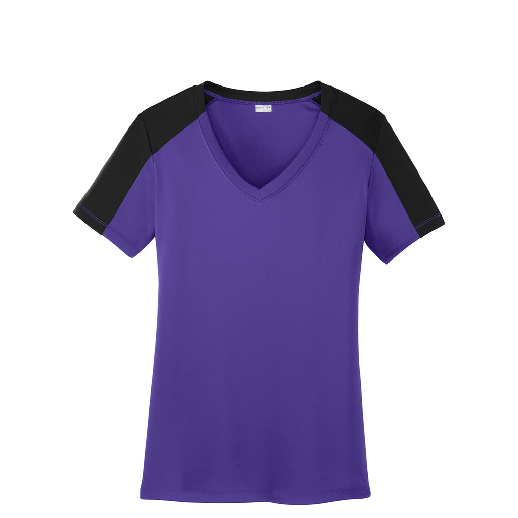 Sport-Tek Women's Purple/ Black PosiCharge Competitor Sleeve-Blocked V