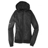 Sport-Tek Women's Black/Black Embossed Hooded Wind Jacket