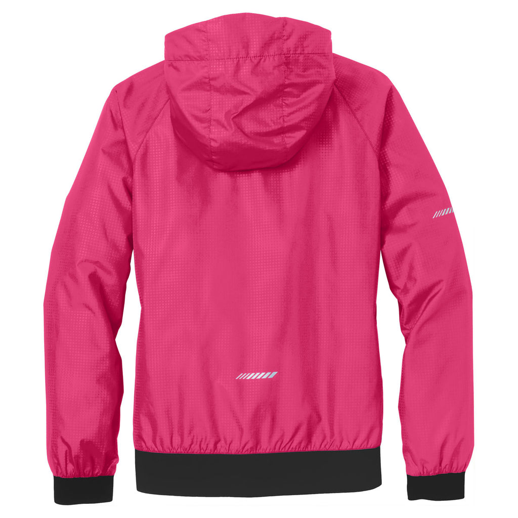 Sport-Tek Women's Pink Raspberry/Black Embossed Hooded Wind Jacket