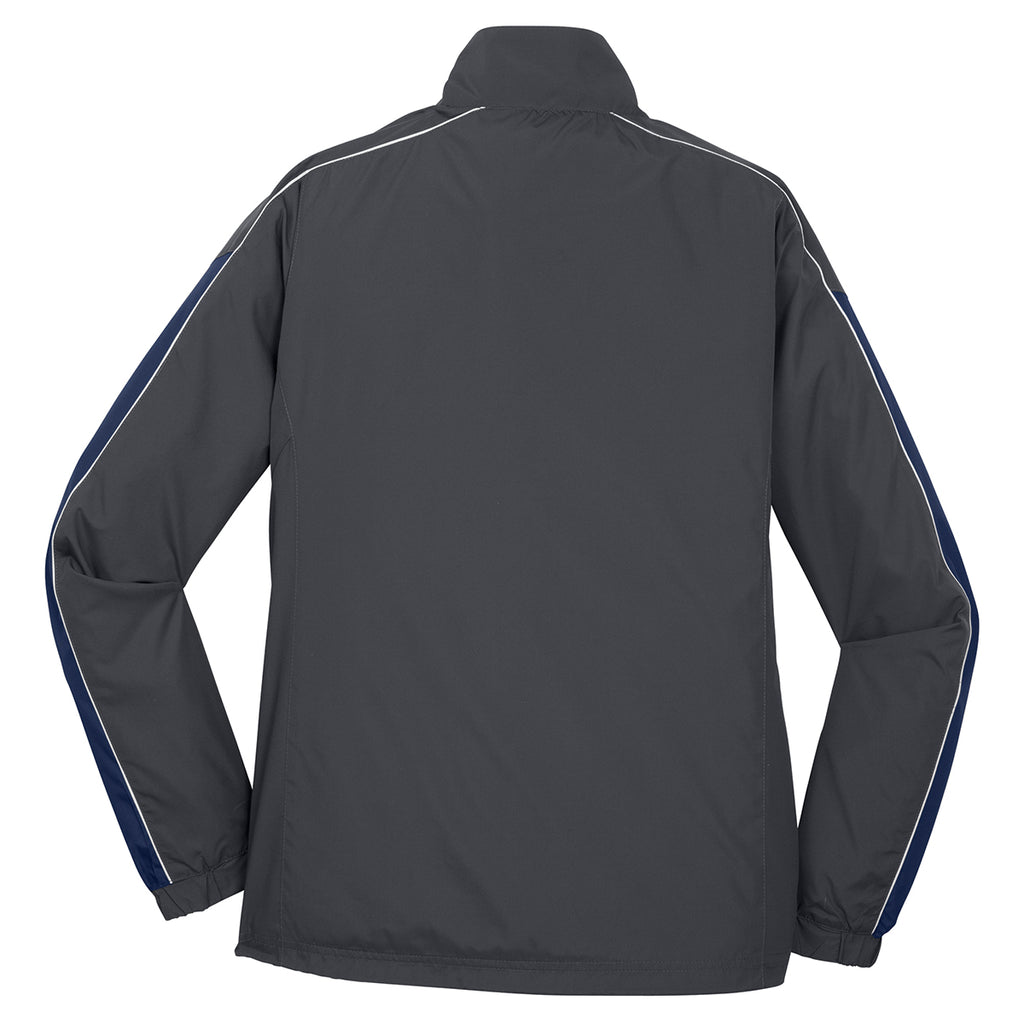 Sport-Tek Women's Graphite Grey/True Navy/White Piped Colorblock Wind Jacket