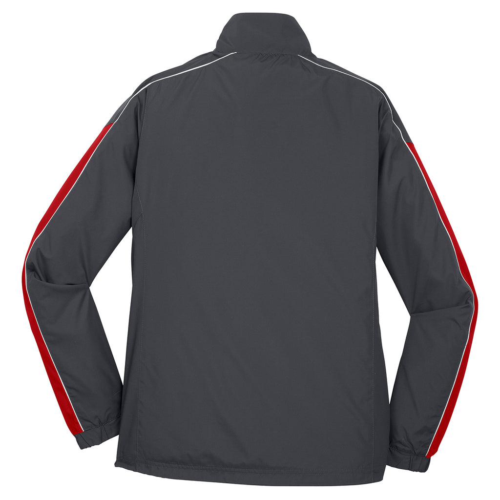 Sport-Tek Women's Graphite Grey/True Red/White Piped Colorblock Wind Jacket