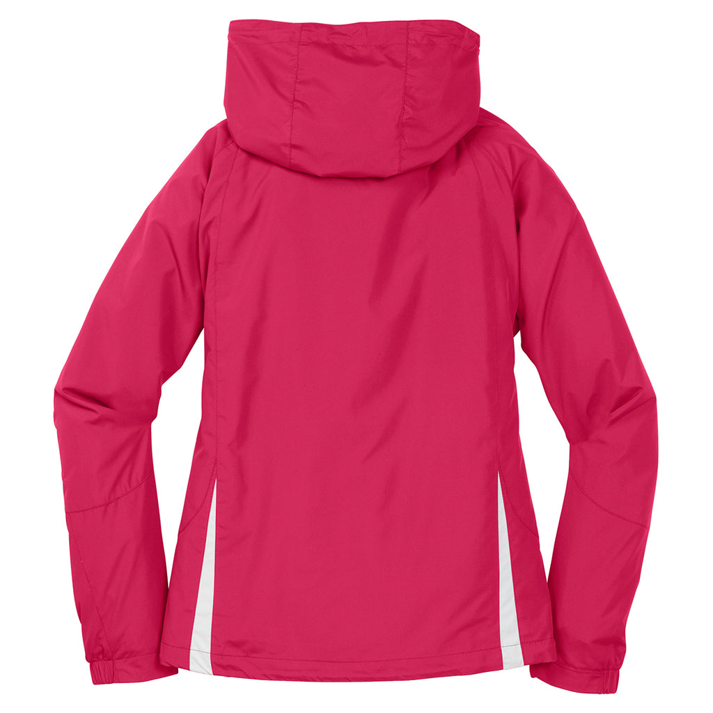 Sport-Tek Women's Pink Raspberry/White Colorblock Hooded Raglan Jacket