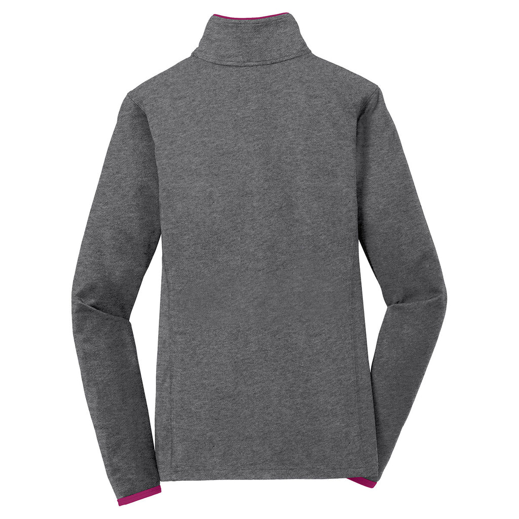 Sport-Tek Women's Charcoal Grey Heather/Pink Rush Sport-Wick Stretch Contrast Full-Zip Jacket