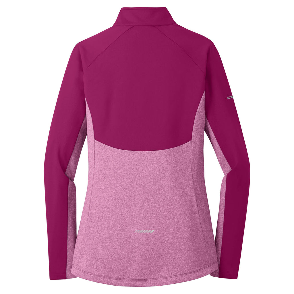 Sport-Tek Women's Pink Rush Heather Sport-Wick Stretch Contrast 1/2-Zip Pullover