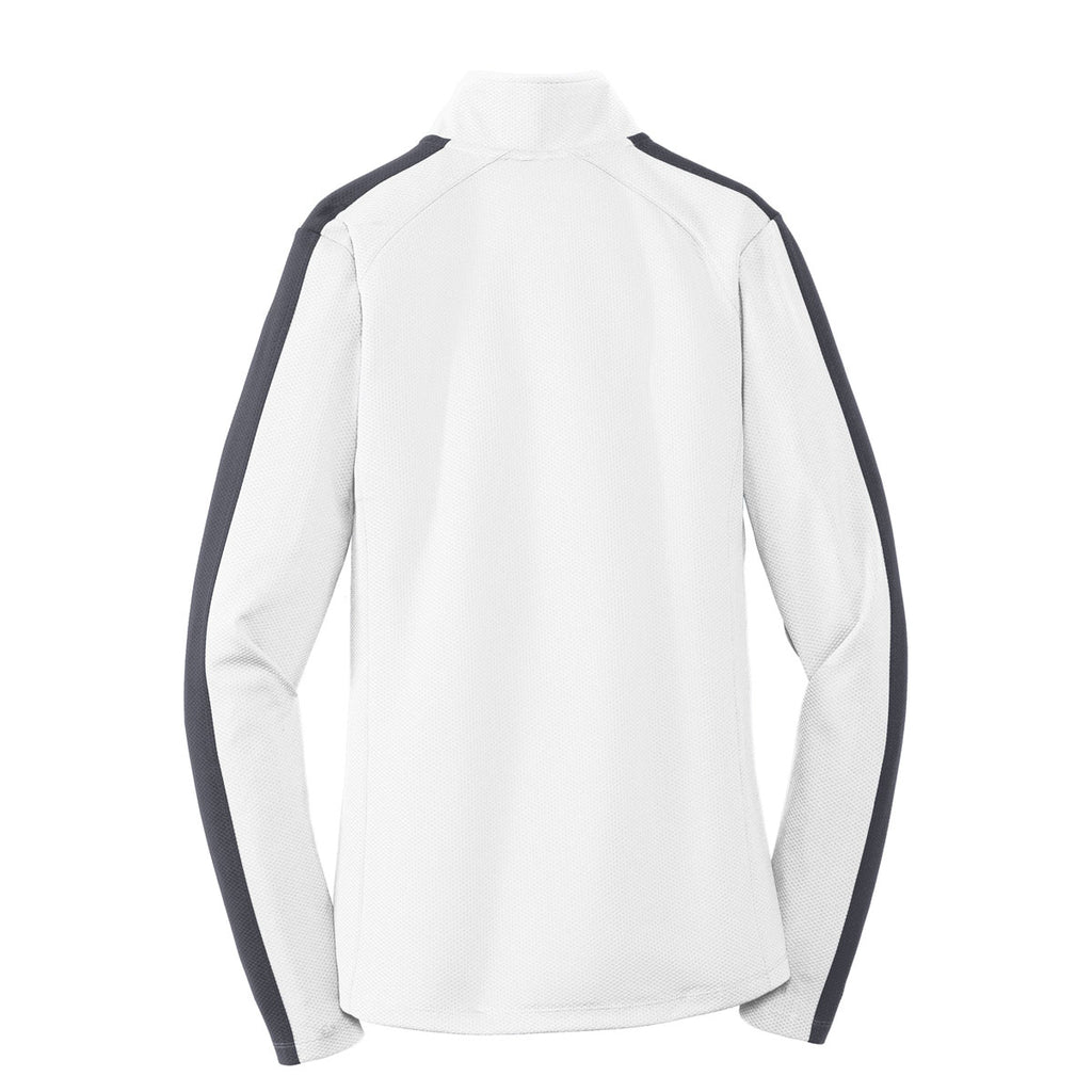 Sport-Tek Women's White/Iron Grey Sport-Wick Textured Colorblock Quarter Zip Pullover