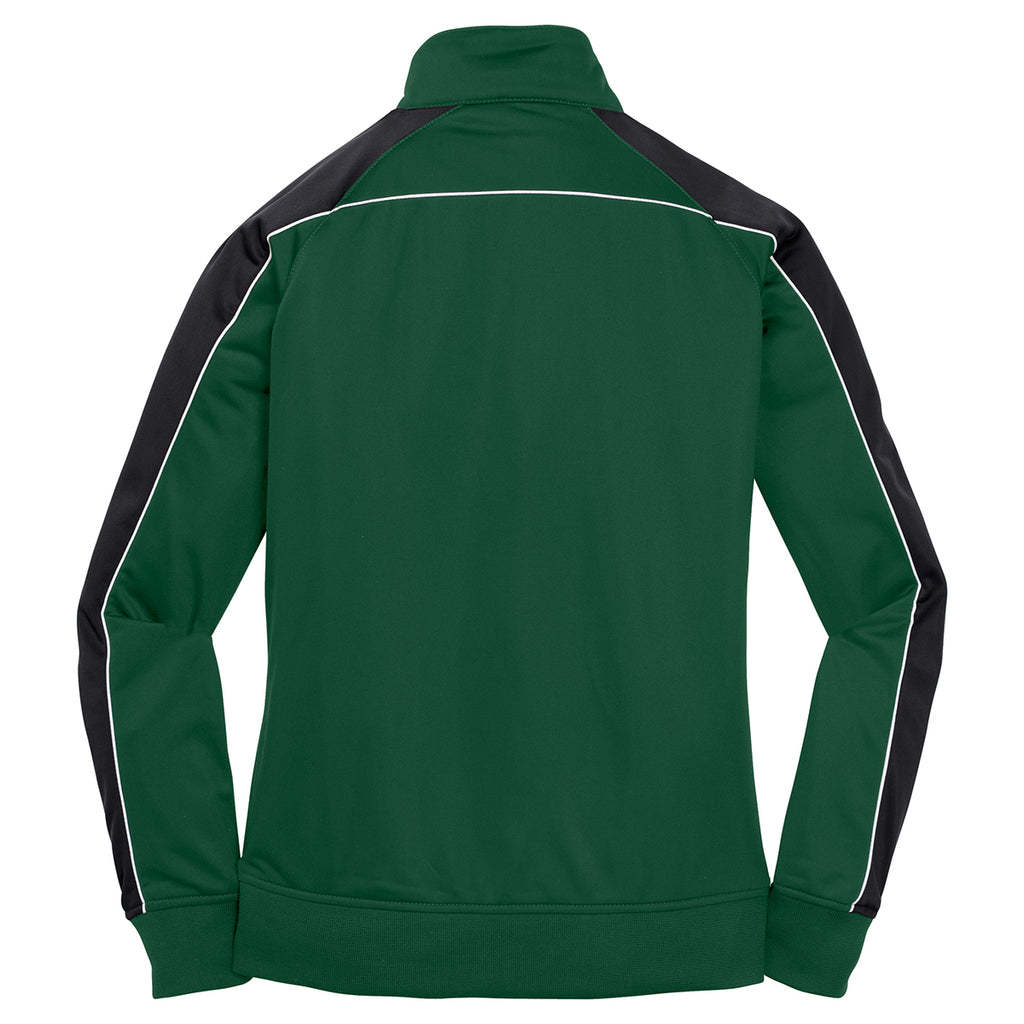 Sport-Tek Women's Forest Green/Black/White Piped Tricot Track Jacket