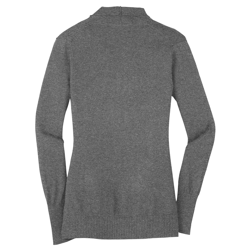Port Authority Women's Medium Heather Grey Open Front Cardigan Sweater