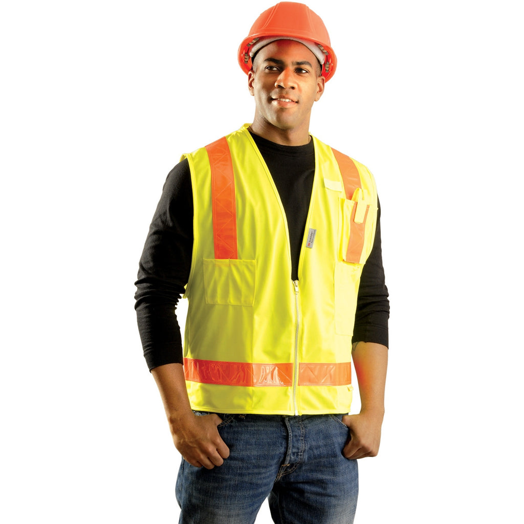 OccuNomix Men's Yellow High Visibility Premium Solid/Mesh Gloss Safety Vest