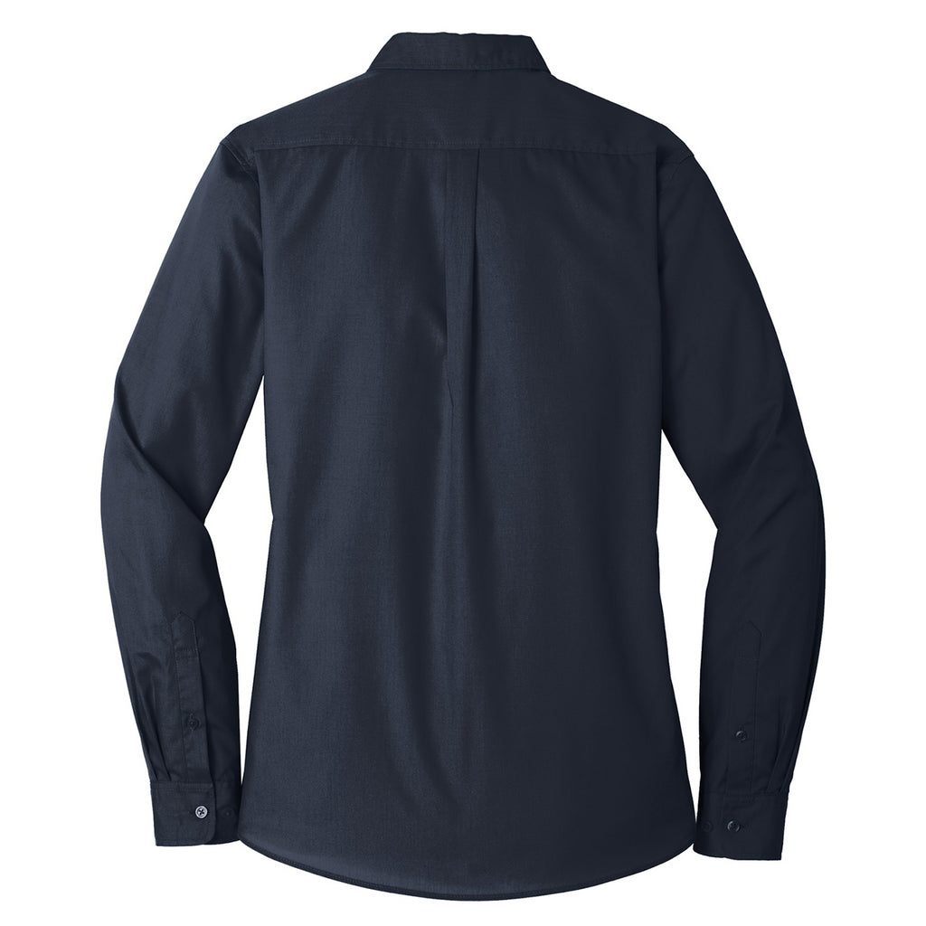 Port Authority Women's River Blue Navy Long Sleeve Carefree Poplin Shirt
