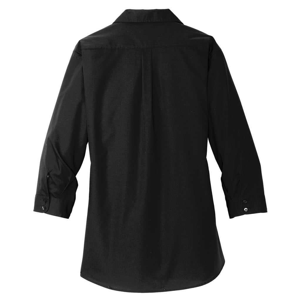 Port Authority Women's Deep Black 3/4-Sleeve Carefree Poplin Shirt