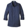 Port Authority Women's Navy 3/4-Sleeve Micro Tattersall Easy Care Shirt