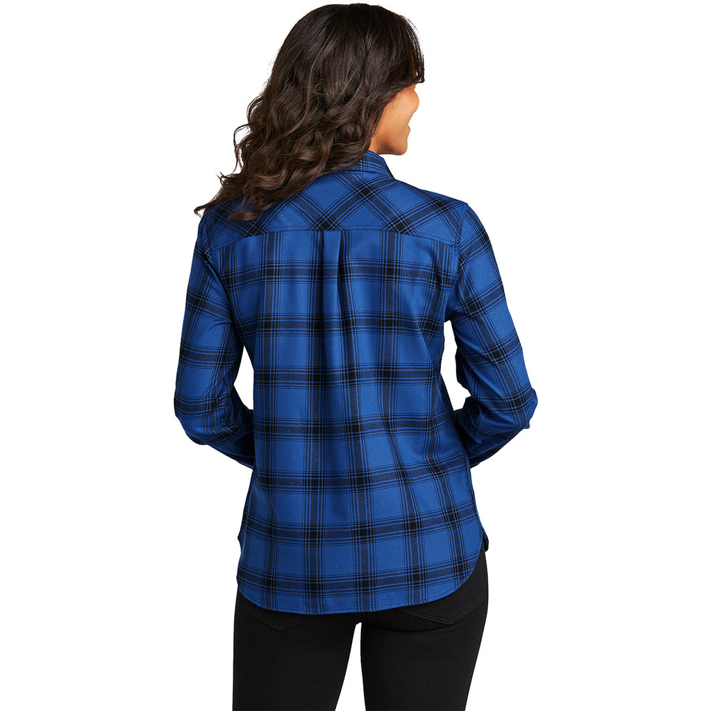 Port Authority Women's Royal/Black Open Plaid Plaid Flannel Shirt
