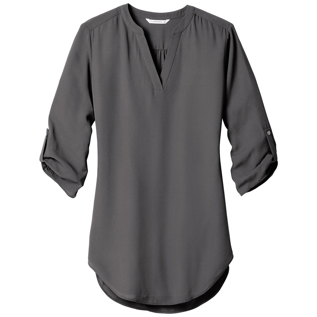 Port Authority Women's Sterling Grey 3/4-Sleeve Tunic Blouse
