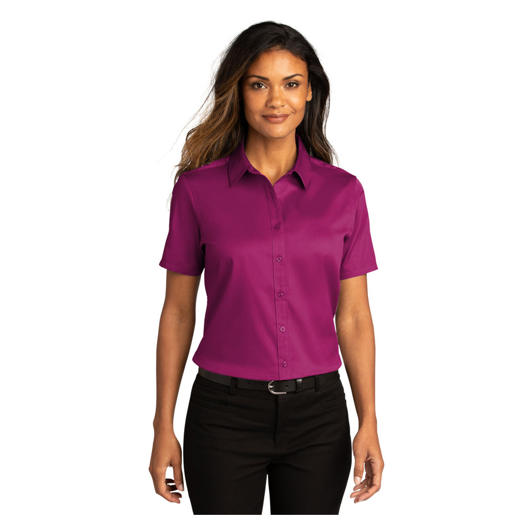 Port Authority Women's Wild Berry Short Sleeve SuperPro React Twill Shirt