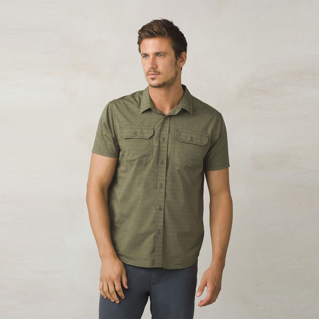 prAna Men's Cargo Green Cayman Short Sleeve Shirt