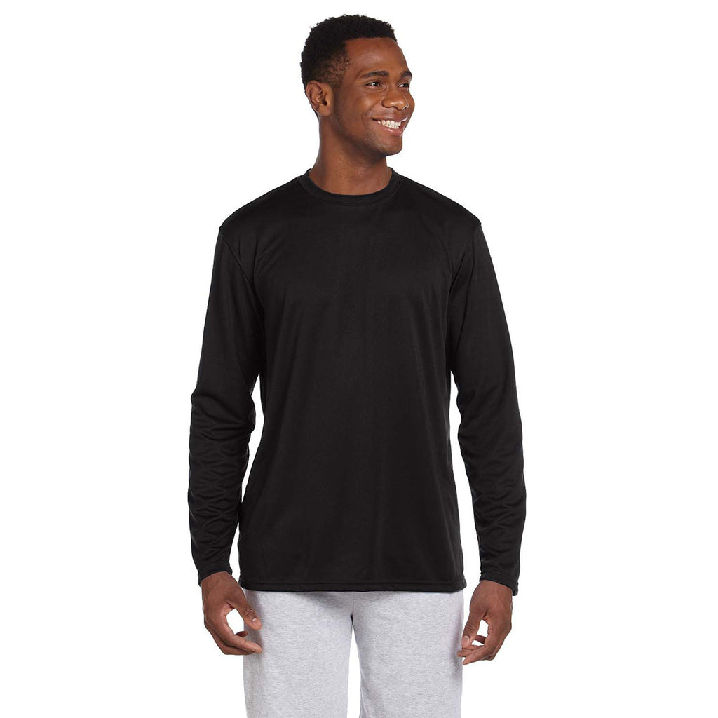 Harriton Men's Black 4.2 oz. Athletic Sport Long-Sleeve T-Shirt