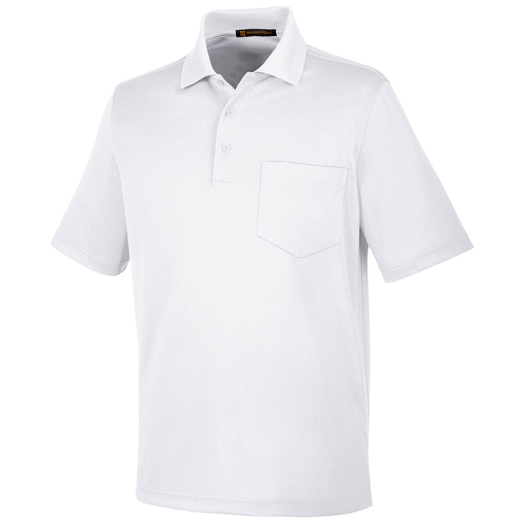 Harriton Men's White Advantage Snag Protection Plus Pocket Polo