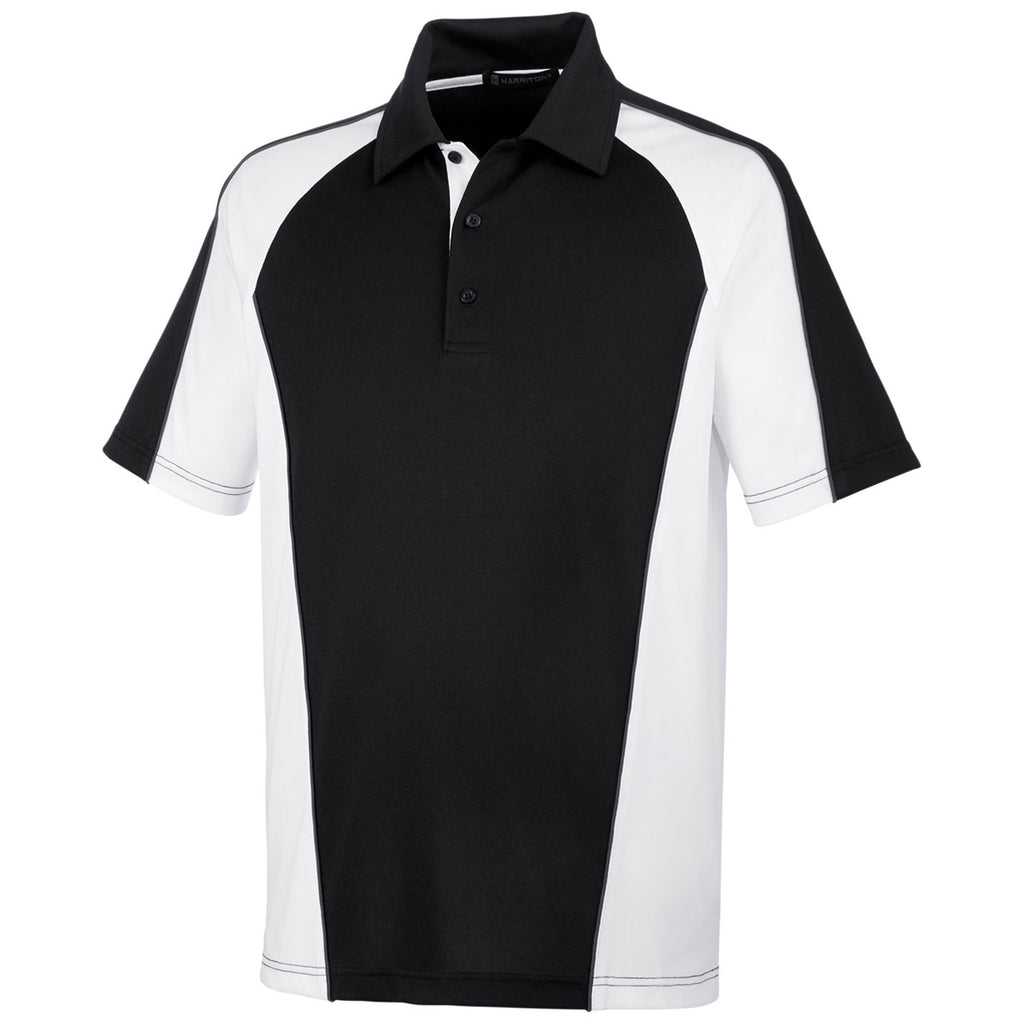 Harriton Men's Black/White/Dark Charcoal Advantage Snag Protection Plus Colorblock Polo