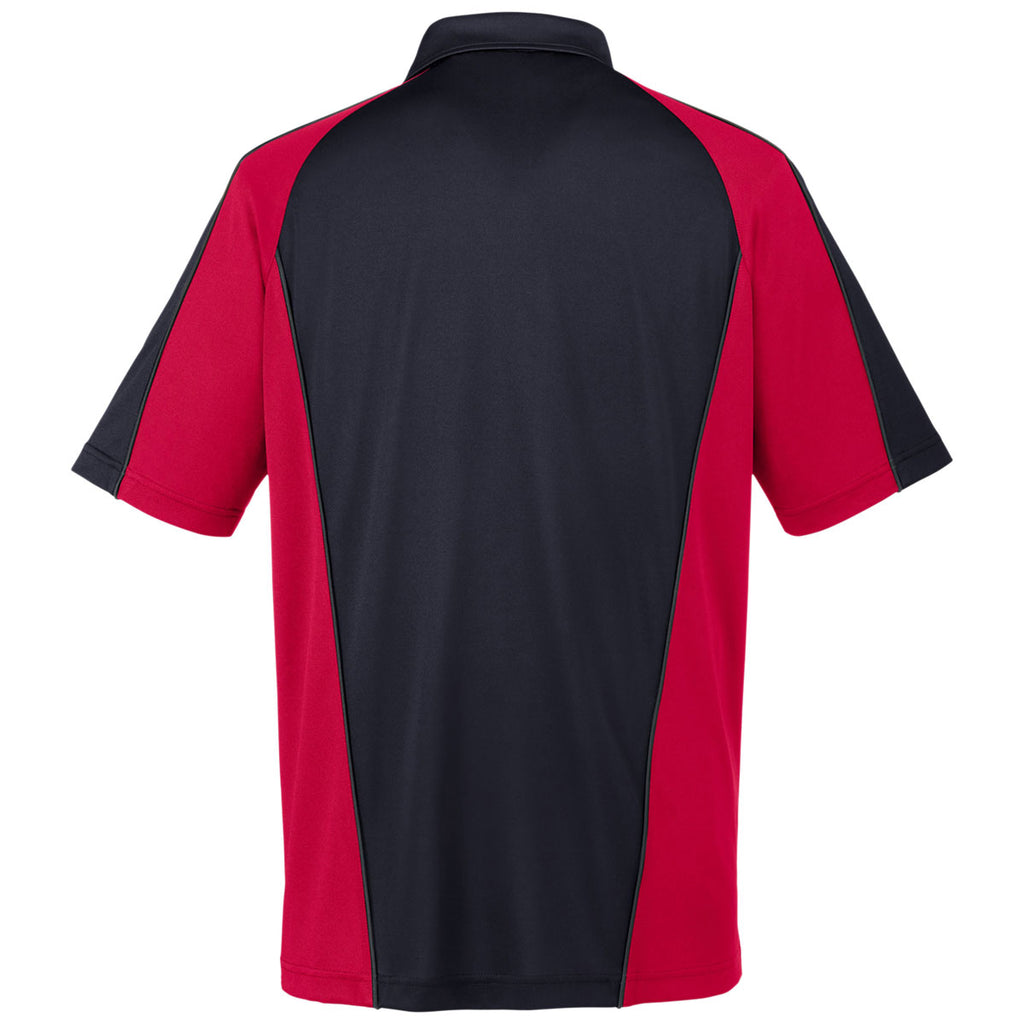 Harriton Men's Black/Red/Dark Charcoal Advantage Snag Protection Plus Colorblock Polo