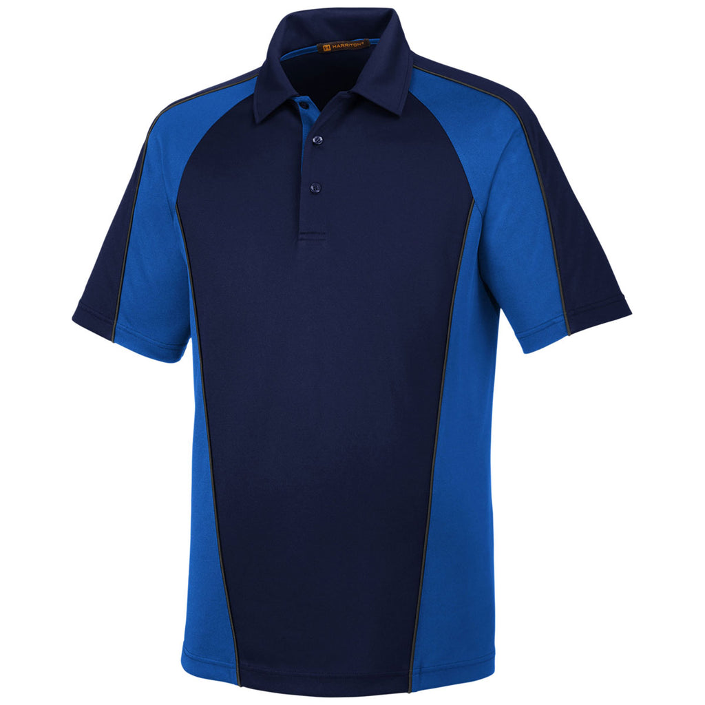 Harriton Men's Dark Navy/True Royal/Dark Charcoal Advantage Snag Protection Plus Colorblock Polo