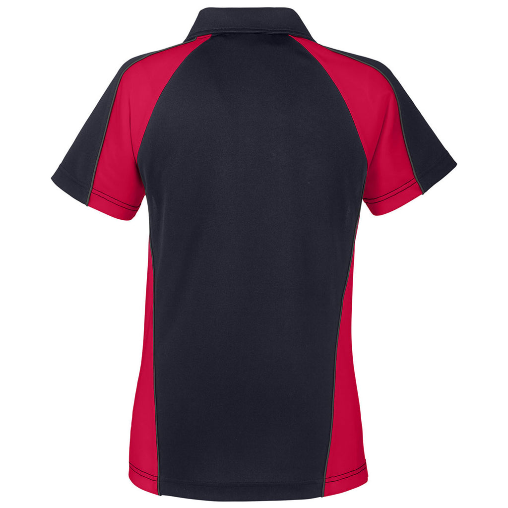 Harriton Women's Black/Red/Dark Charcoal Advantage Snag Protection Plus Colorblock Polo