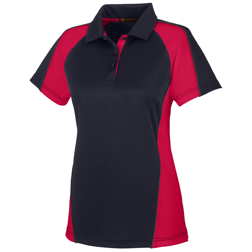 Harriton Women's Black/Red/Dark Charcoal Advantage Snag Protection Plus Colorblock Polo