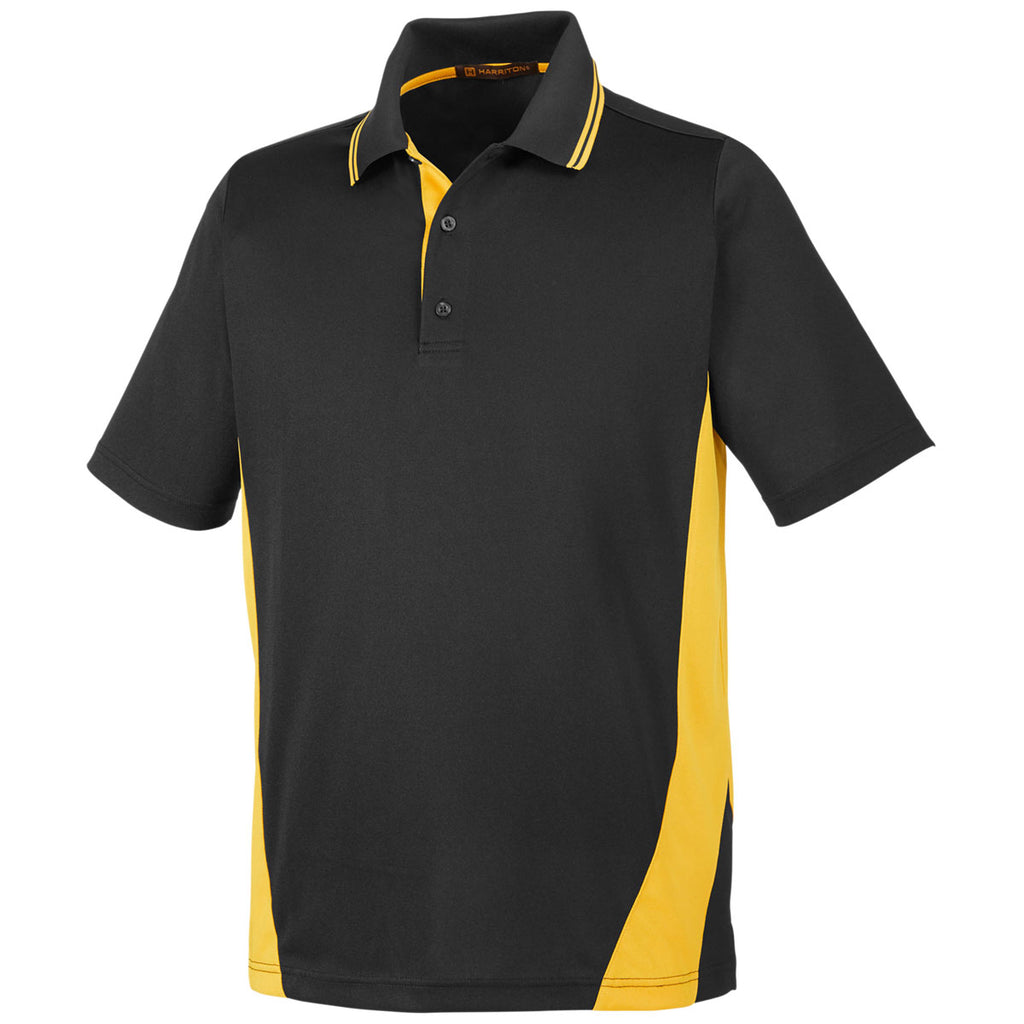 Harriton Men's Black/Sunray Yellow Tall Flash Snag Protection Plus Colorblock Polo