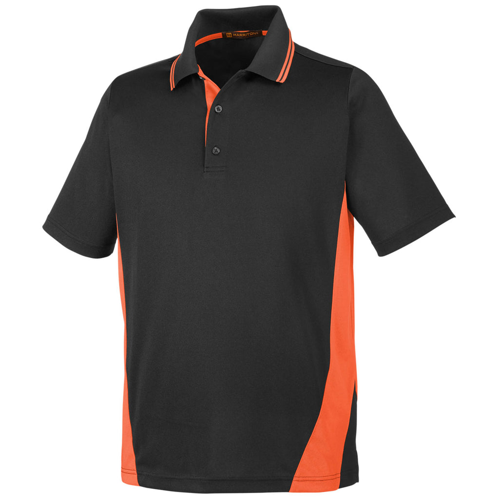 Harriton Men's Black/Team Orange Tall Flash Snag Protection Plus Colorblock Polo
