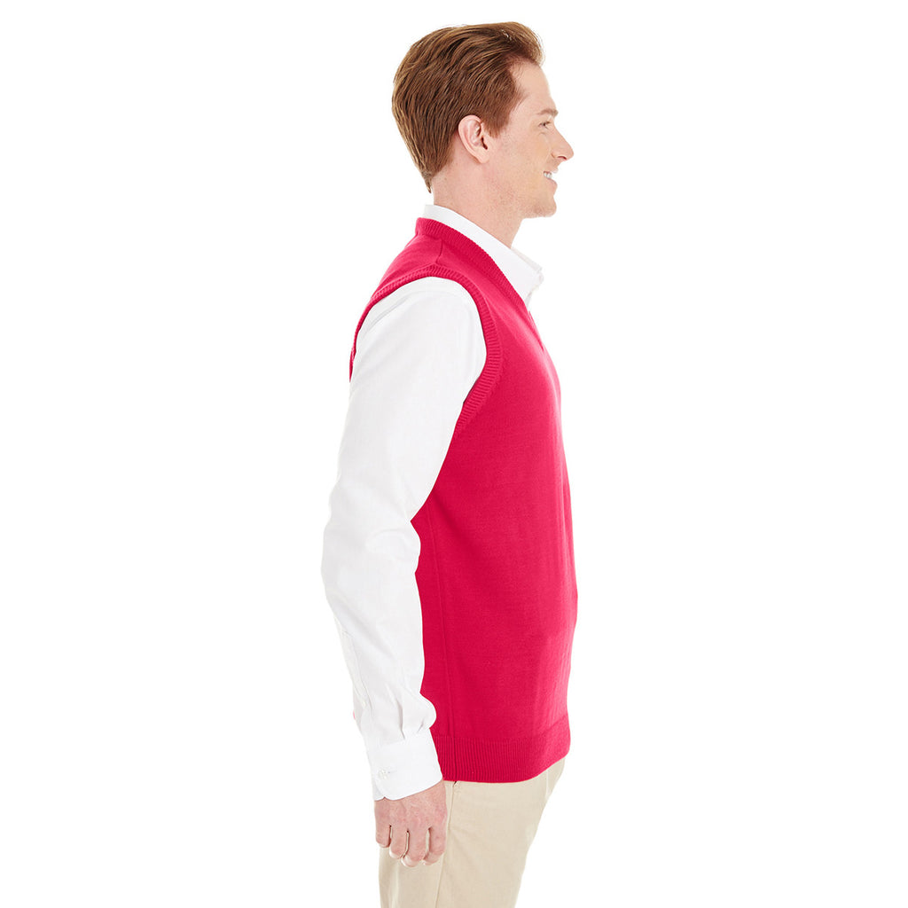 Harriton Men's Red Pilbloc V-Neck Sweater Vest