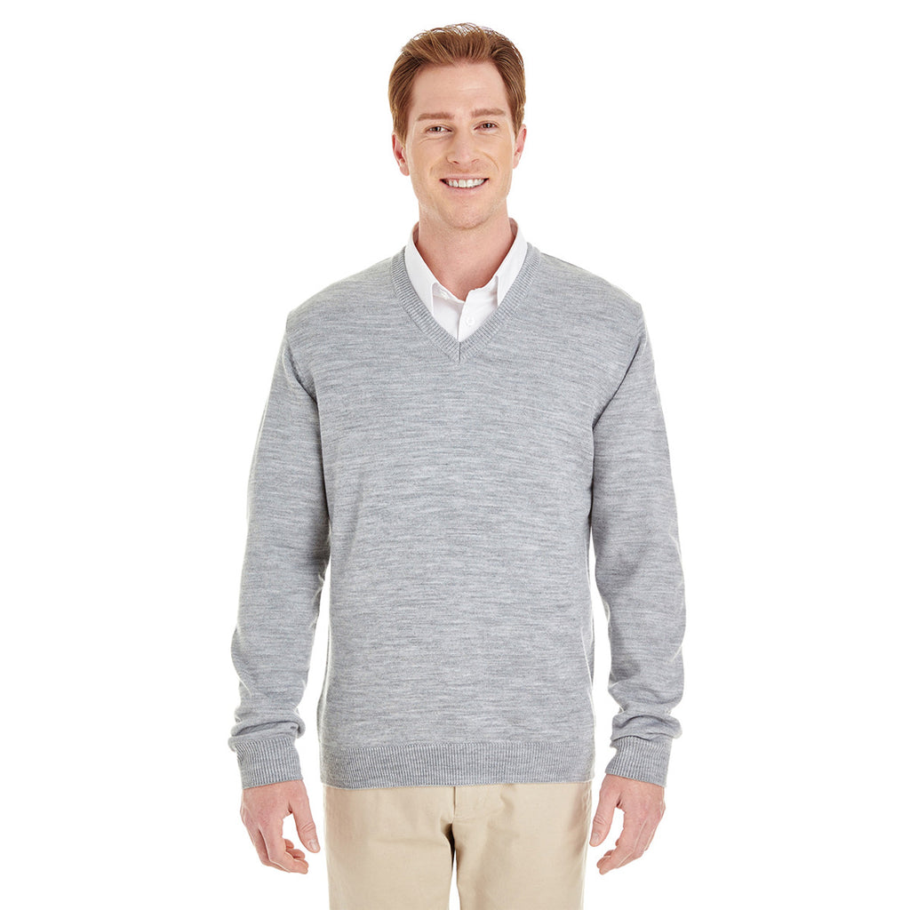 Harriton Men's Grey Heather Pilbloc V-Neck Sweater