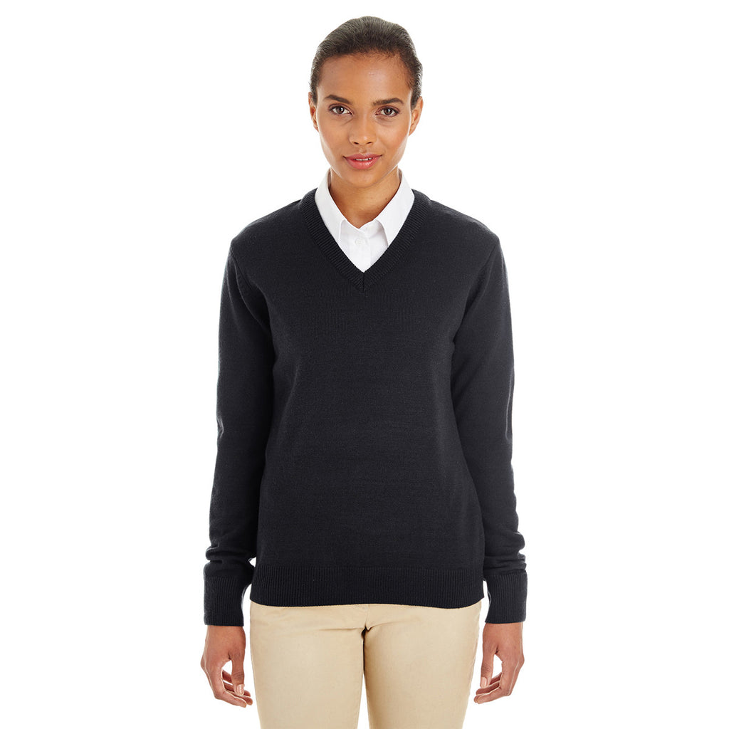 Harriton Women's Black Pilbloc V-Neck Sweater