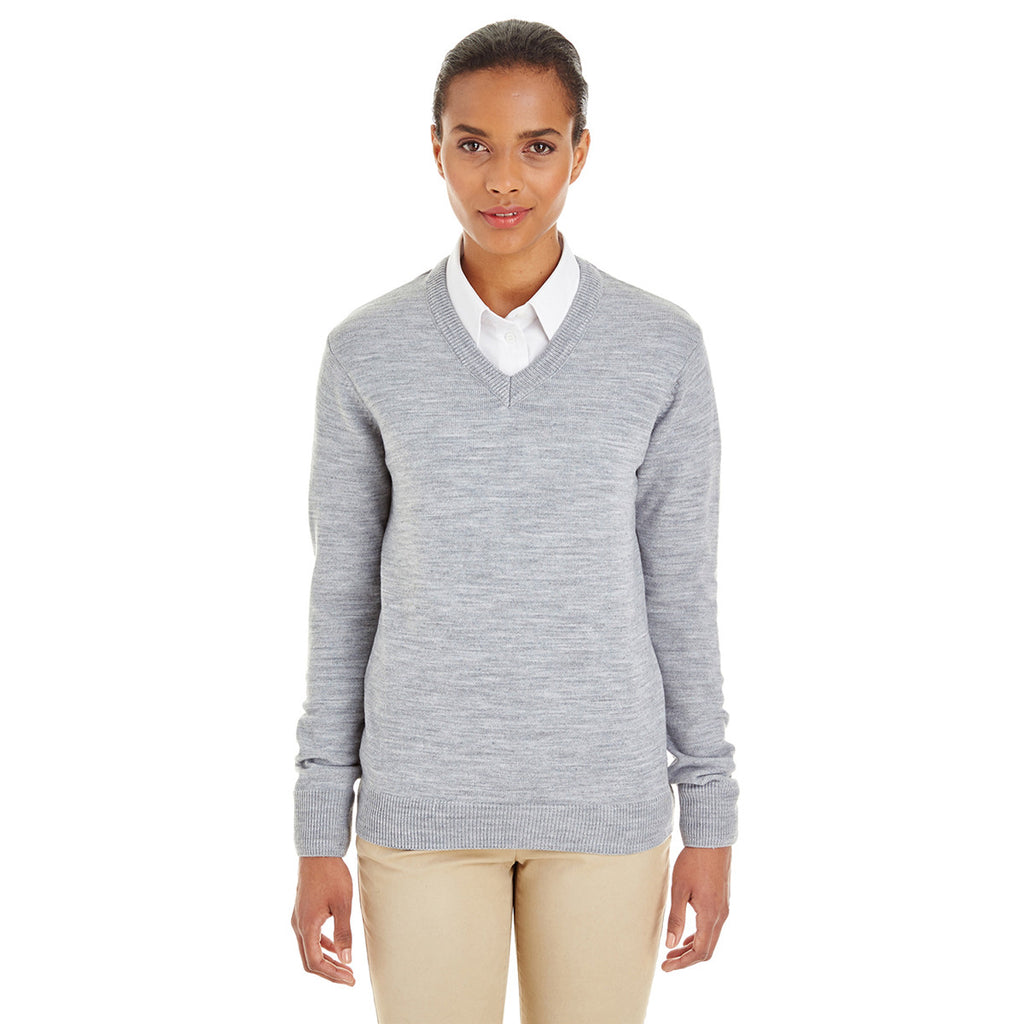 Harriton Women's Grey Heather Pilbloc V-Neck Sweater
