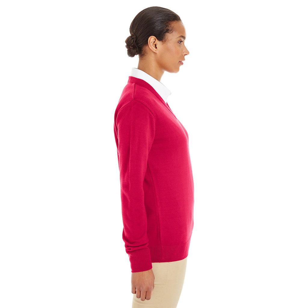 Harriton Women's Red Pilbloc V-Neck Sweater
