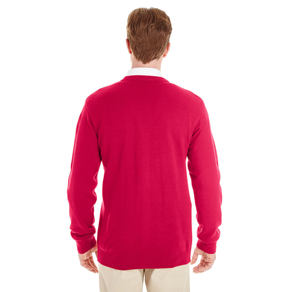 Harriton Men's Red Pilbloc V-Neck Button Cardigan Sweater