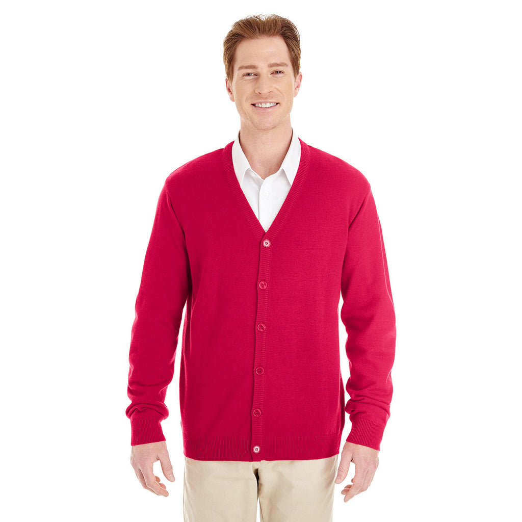 Harriton Men's Red Pilbloc V-Neck Button Cardigan Sweater