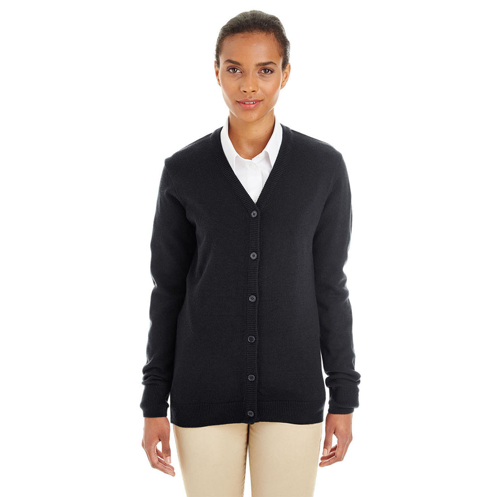Harriton Women's Black Pilbloc V-Neck Button Cardigan Sweater