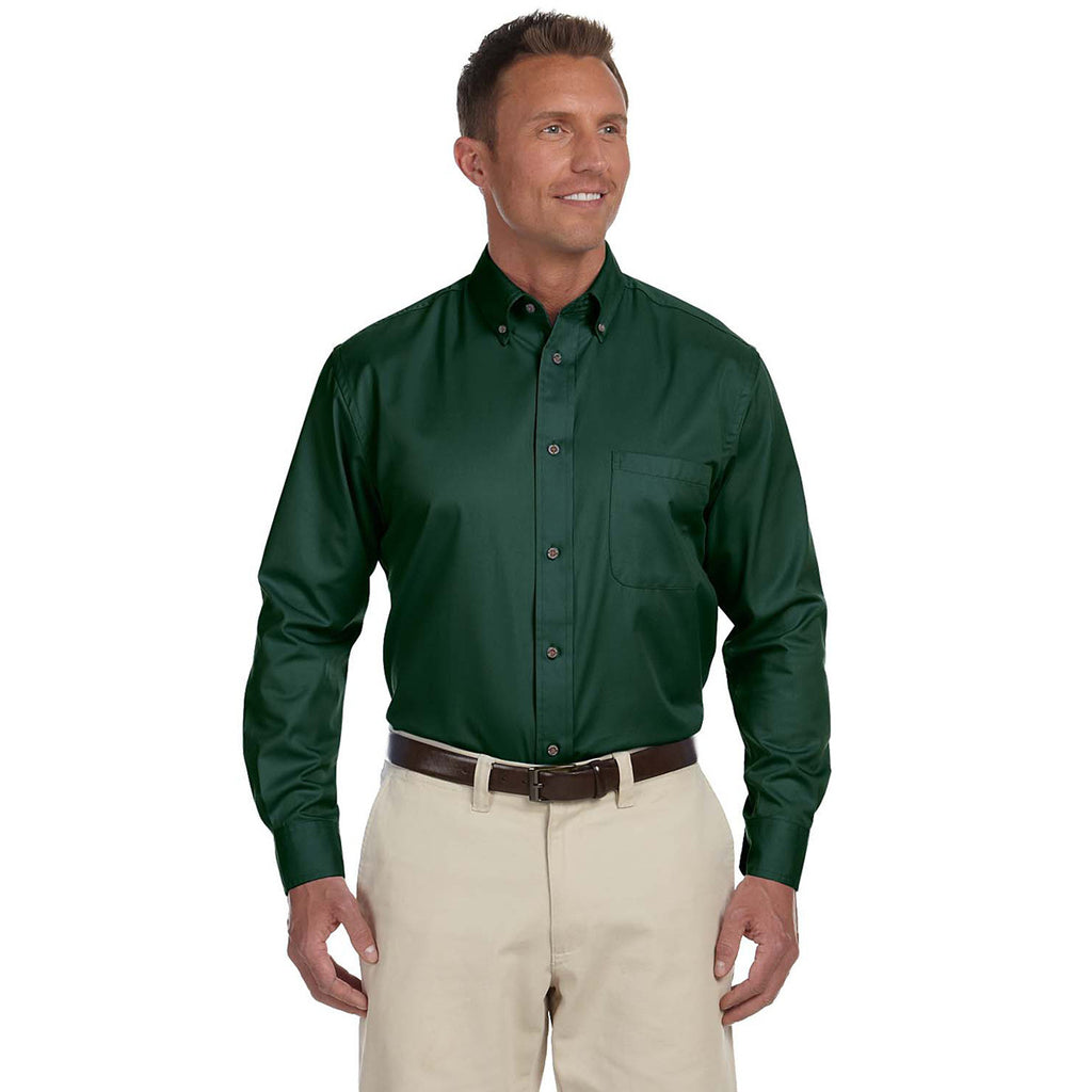 Harriton Men's Hunter Easy Blend Long-Sleeve Twill Shirt with Stain-Release