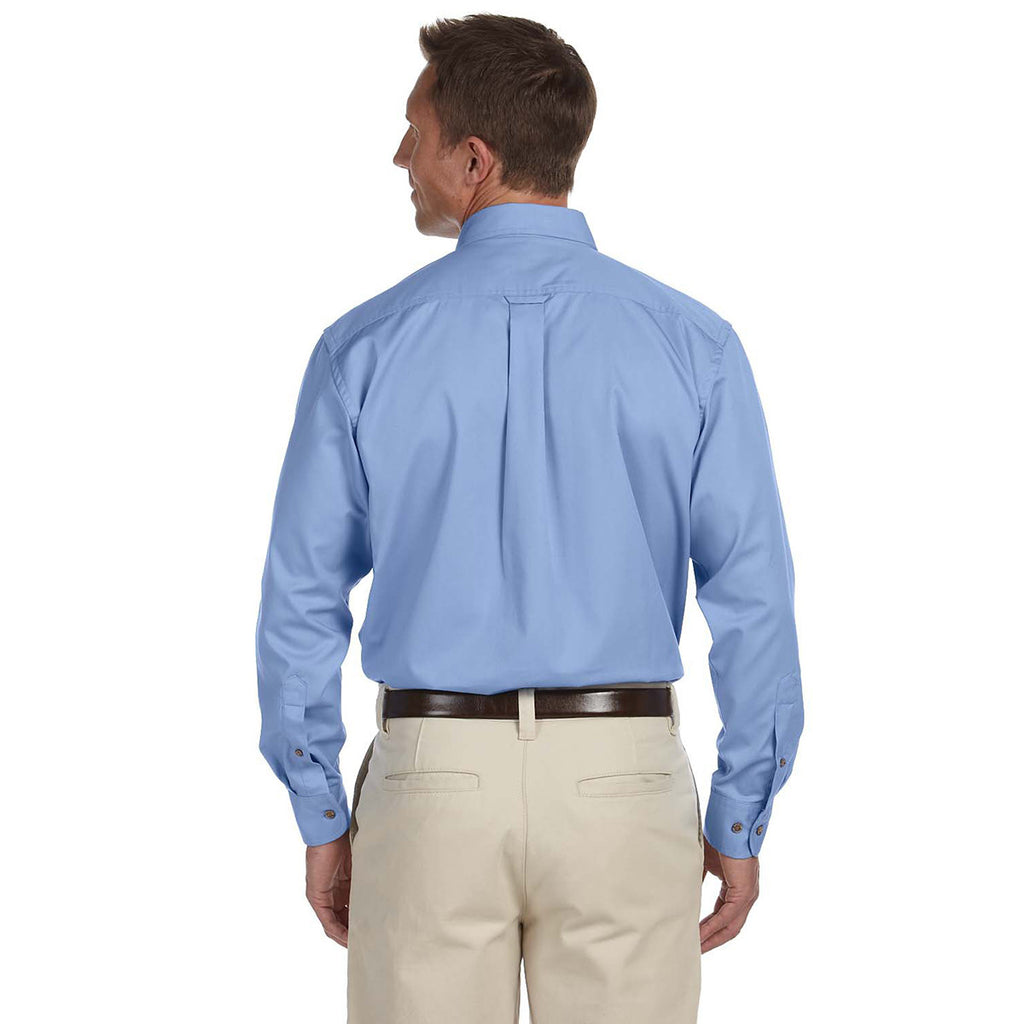 Harriton Men's Light College Blue Easy Blend Long-Sleeve Twill Shirt with Stain-Release