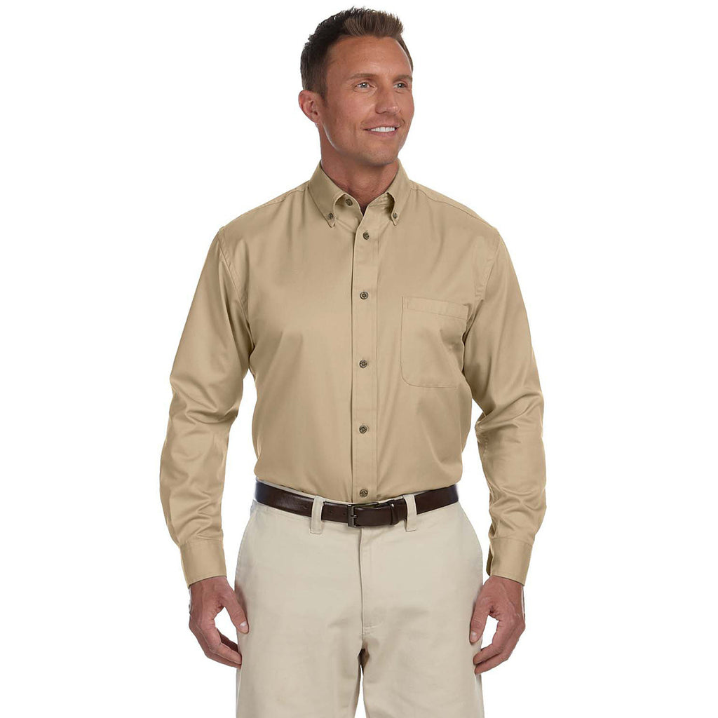 Harriton Men's Stone Easy Blend Long-Sleeve Twill Shirt with Stain-Release