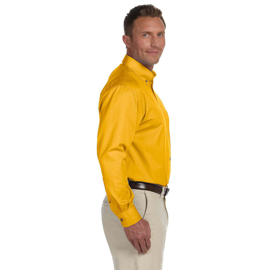 Harriton Men's Sunray Yellow Easy Blend Long-Sleeve Twill Shirt with Stain-Release