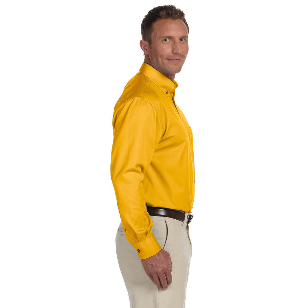 Harriton Men's Sunray Yellow Easy Blend Long-Sleeve Twill Shirt with Stain-Release