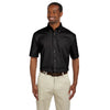 Harriton Men's Black Easy Blend Short-Sleeve Twill Shirt with Stain-Release
