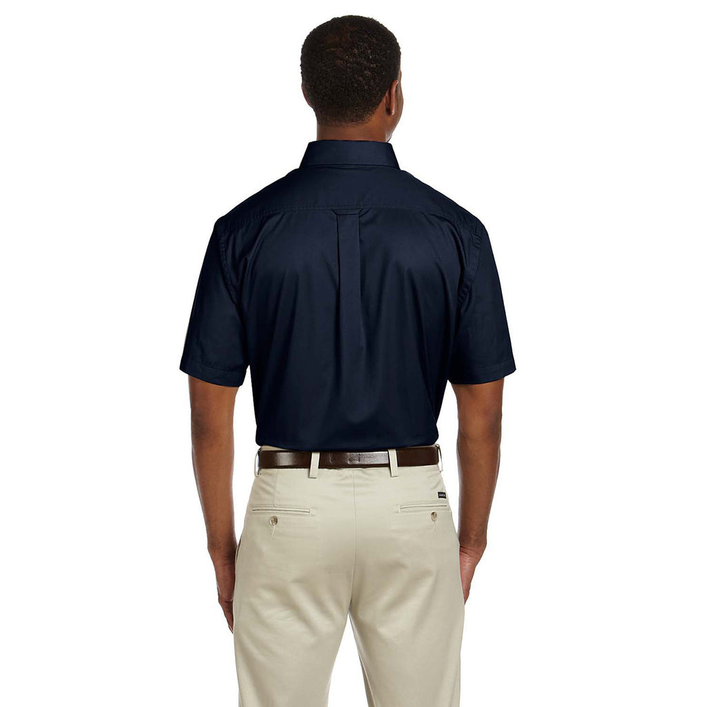 Harriton Men's Navy Easy Blend Short-Sleeve Twill Shirt with Stain-Release