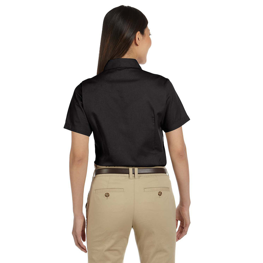 Harriton Women's Black Easy Blend Short-Sleeve Twill Shirt with Stain-Release