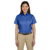 Harriton Women's French Blue Easy Blend Short-Sleeve Twill Shirt with Stain-Release
