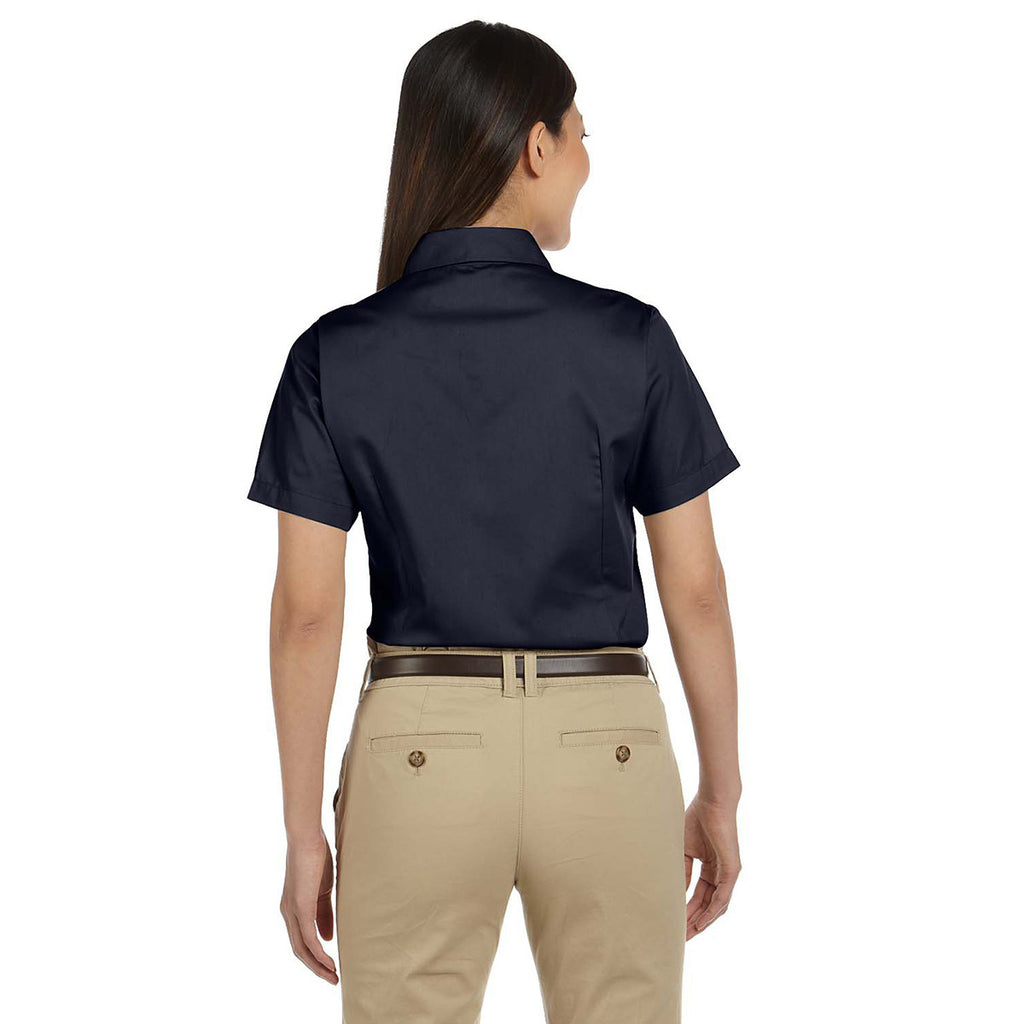 Harriton Women's Navy Easy Blend Short-Sleeve Twill Shirt with Stain-Release