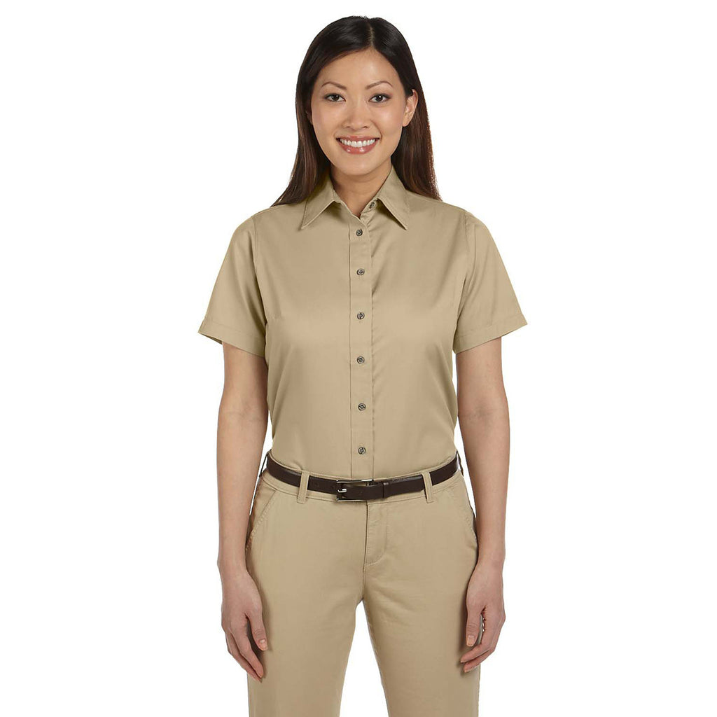 Harriton Women's Stone Easy Blend Short-Sleeve Twill Shirt with Stain-Release