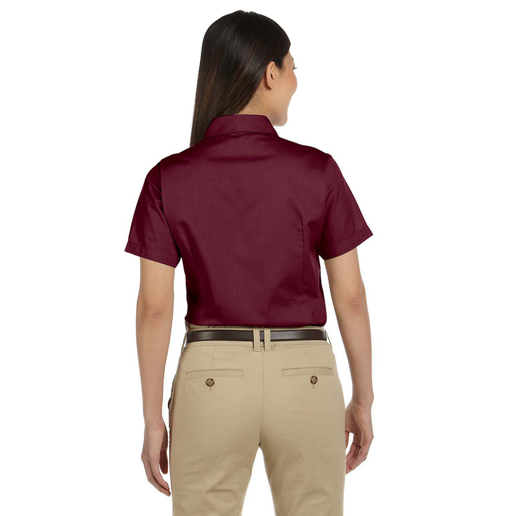 Harriton Women's Wine Easy Blend Short-Sleeve Twill Shirt with Stain-Release