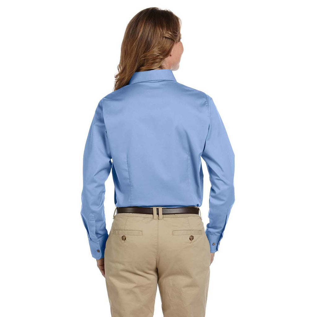Harriton Women's Light College Blue Easy Blend Long-Sleeve Twill Shirt with Stain-Release